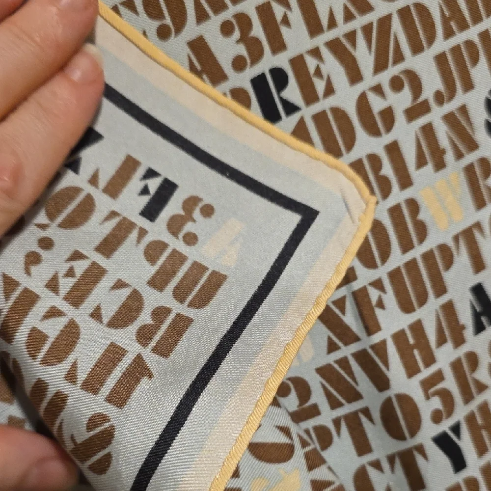 Worth Beige and Brown Letter Print Silk Scarf
